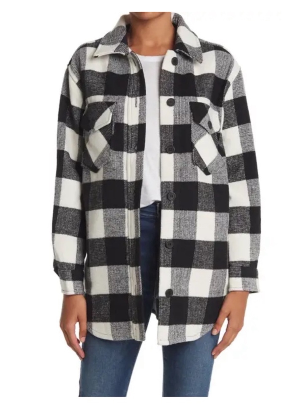 RDI Buffalo Plaid Black Grey White Preppy Cabincore Academia Shirt Jacket L